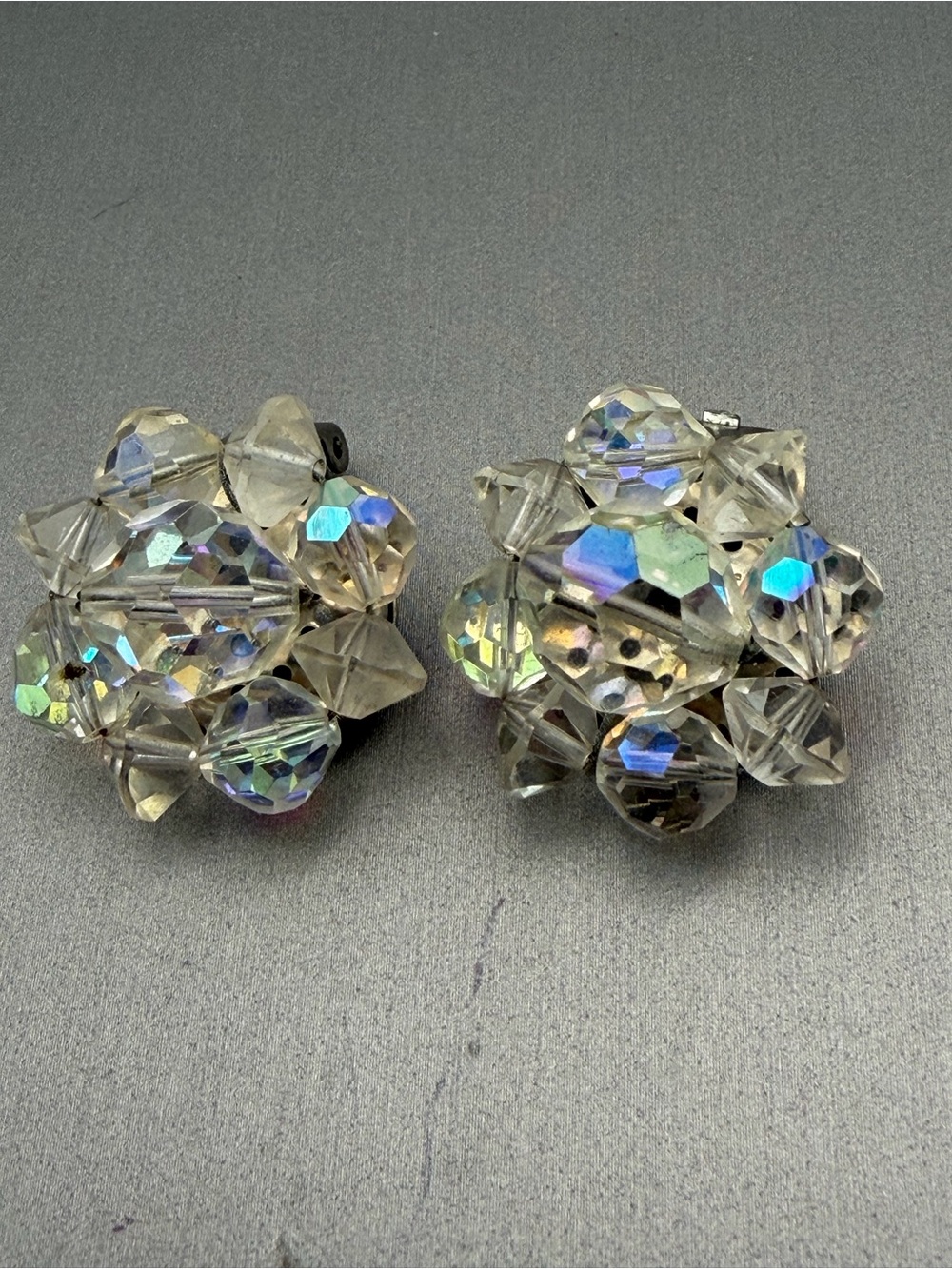 Aurora Borealis Cluster Clip On Earrings Germany Wedding Cake Style